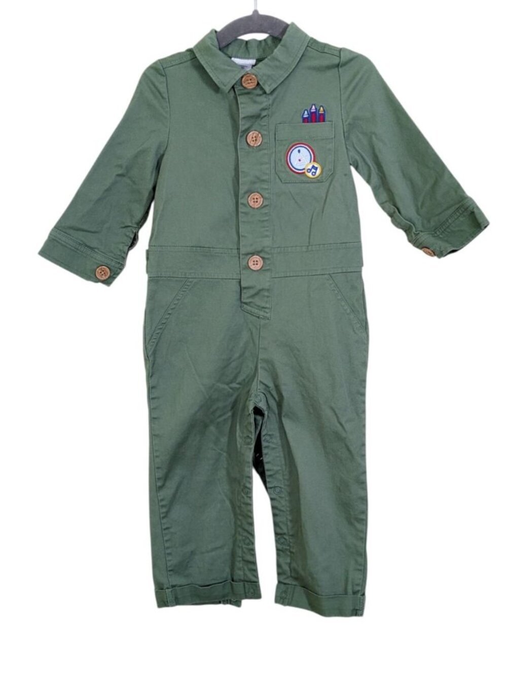 Indigo Baby Boys Romper Jumpsuit Boilersuit Size 12-18 Months Olive Green Snaps